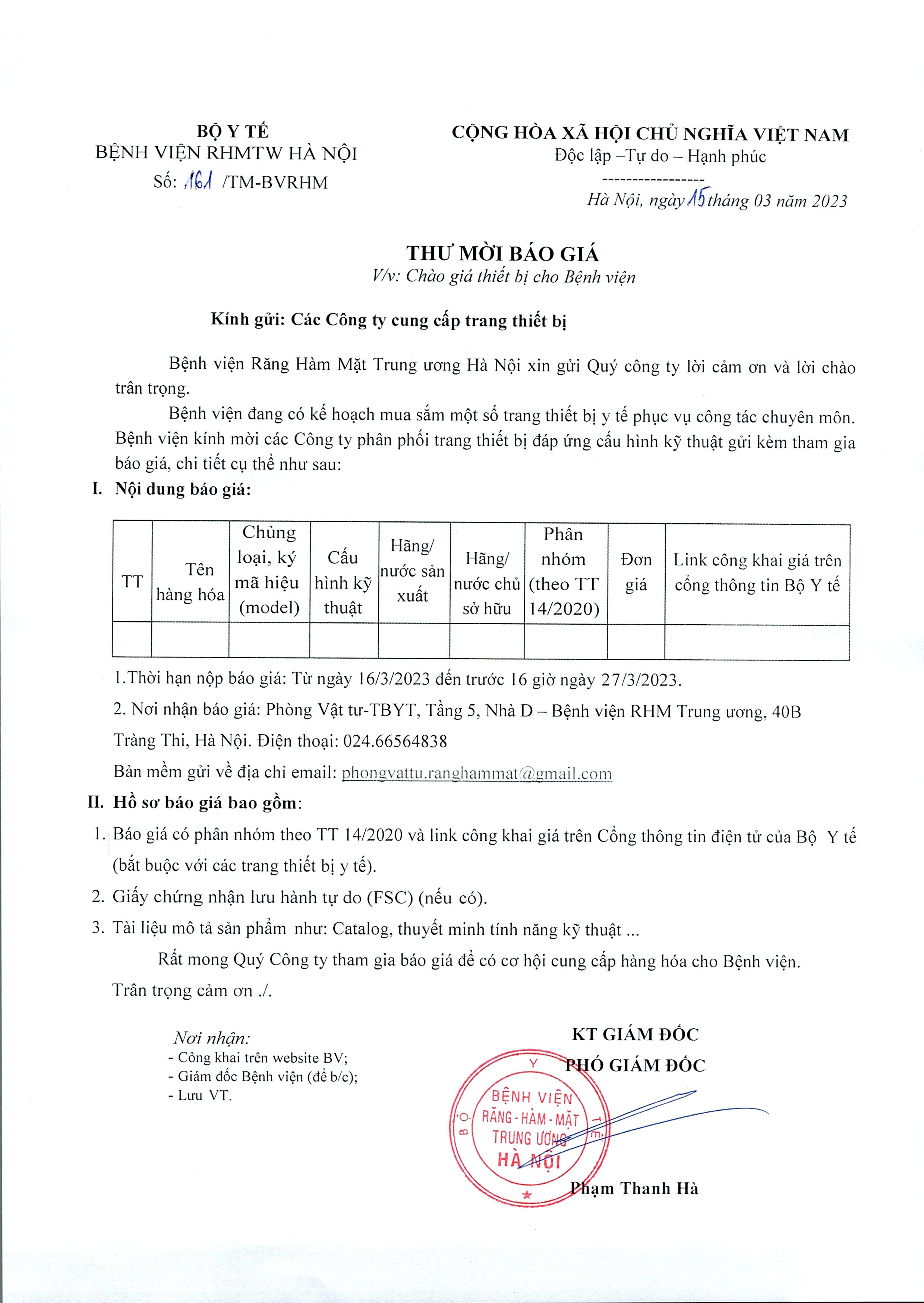 THƯ MỜI BÁO GIÁ 